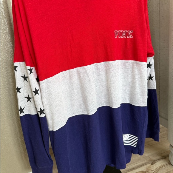 PINK Victoria's Secret Red, White, and Blue Sequin Long Sleeve Tee - Picture 4 of 9
